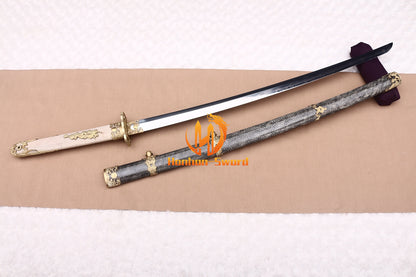 Hand Polishing Shihozume Katana Gold Dragon Japanese Samurai Sword Full Rayskin Saya