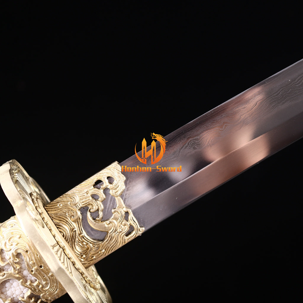 Hand Polishing Shihozume Katana Gold Dragon Japanese Samurai Sword Full Rayskin Saya