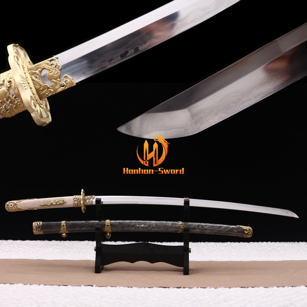 Hand Polishing Shihozume Katana Gold Dragon Japanese Samurai Sword Full Rayskin Saya