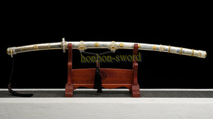 Hand Polishing Honsanmai Clay Tempered Tachi Japanese Samurai Sword Full Copper Wrapped Saya