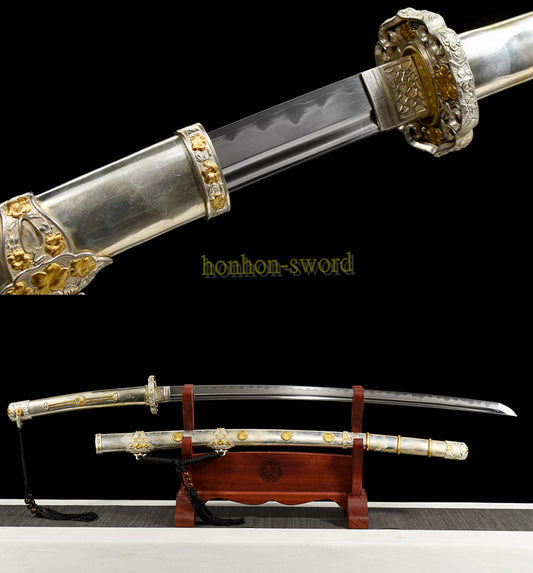 Hand Polishing Honsanmai Clay Tempered Tachi Japanese Samurai Sword Full Copper Wrapped Saya