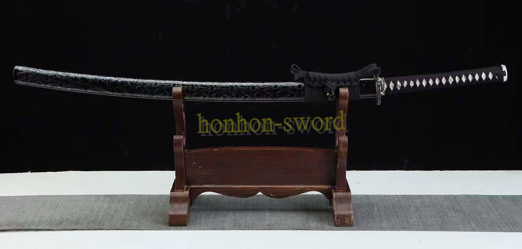 Hand Forge Honsanmai Clay Tempered Katana Japanese Samurai Sword Black