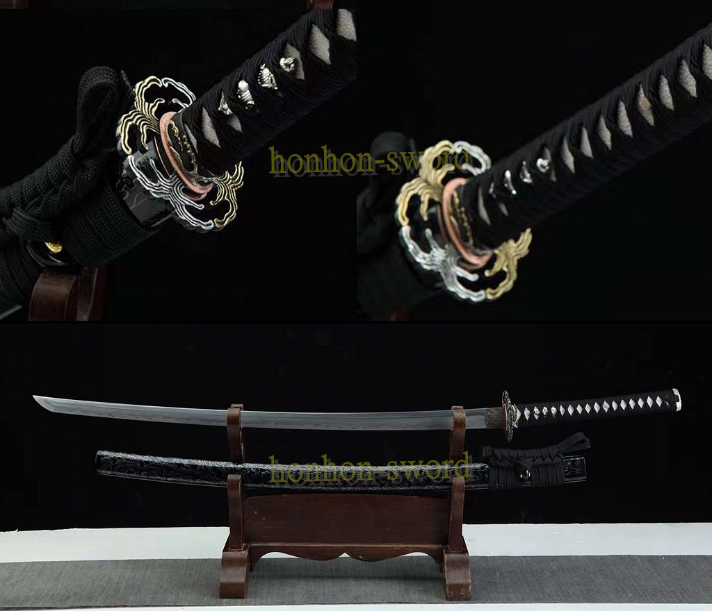 Hand Forge Honsanmai Clay Tempered Katana Japanese Samurai Sword Black