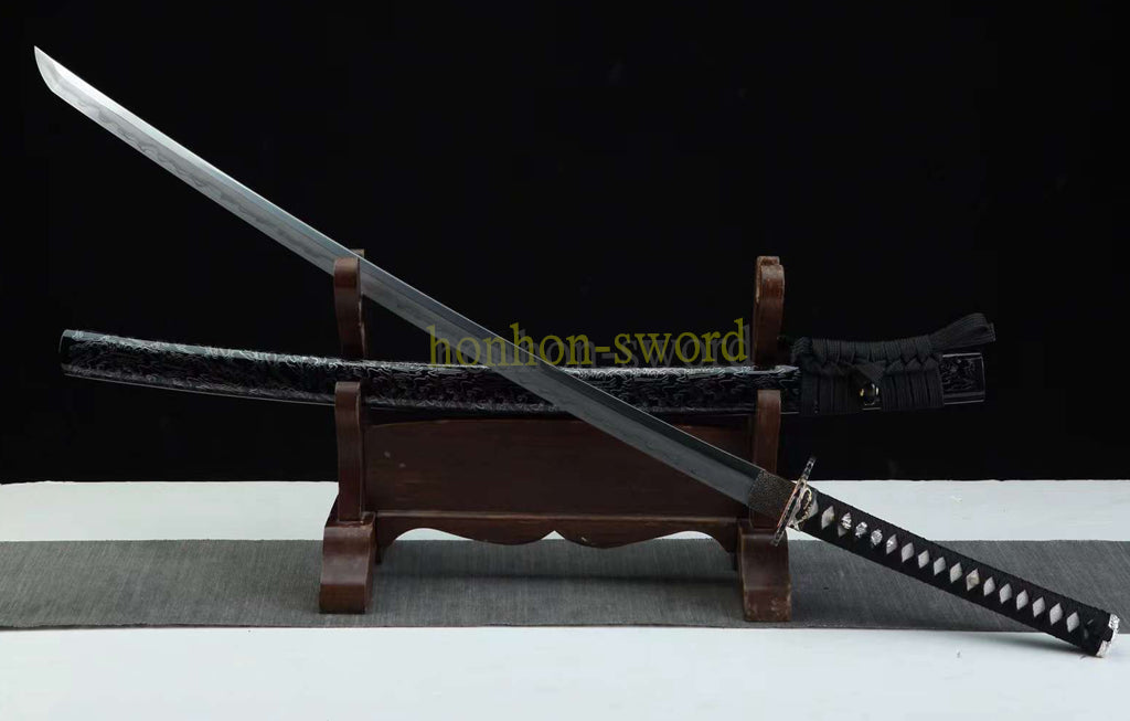 Hand Forge Honsanmai Clay Tempered Katana Japanese Samurai Sword Black