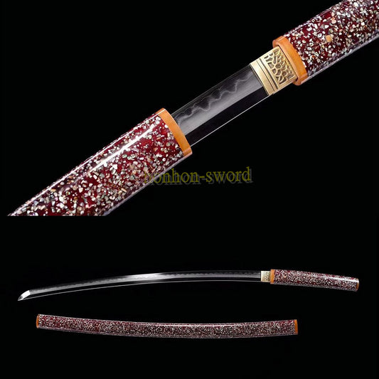 Honsanmai Clay Tempered Shirasaya Katana Hand Polishing Japanese Samurai Sword Shell Inlayed Saya