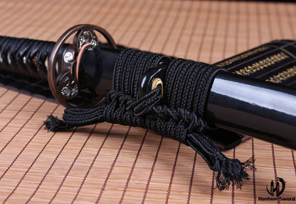 Katana à lame bleue en acier à haute teneur en carbone 1095, épée de samouraï japonais, épée complète noire 