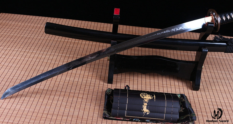 Katana à lame bleue en acier à haute teneur en carbone 1095, épée de samouraï japonais, épée complète noire 