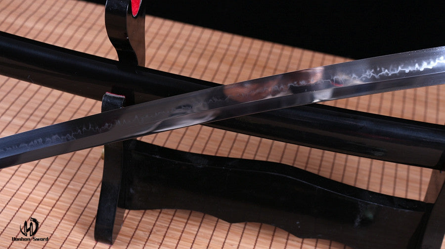Katana à lame bleue en acier à haute teneur en carbone 1095, épée de samouraï japonais, épée complète noire 