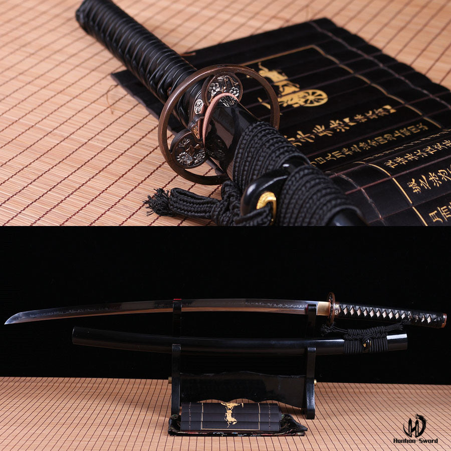 Katana à lame bleue en acier à haute teneur en carbone 1095, épée de samouraï japonais, épée complète noire 
