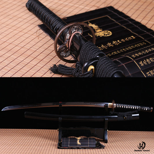 Katana à lame bleue en acier à haute teneur en carbone 1095, épée de samouraï japonais, épée complète noire 