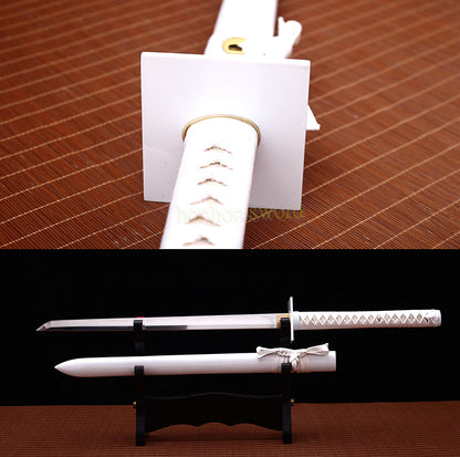T10 Steel Clay Tempered White Ninjato Japanese Ninja Sword Chokuto Full Tang Battle Ready Real Hamon