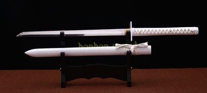 T10 Steel Clay Tempered White Ninjato Japanese Ninja Sword Chokuto Full Tang Battle Ready Real Hamon