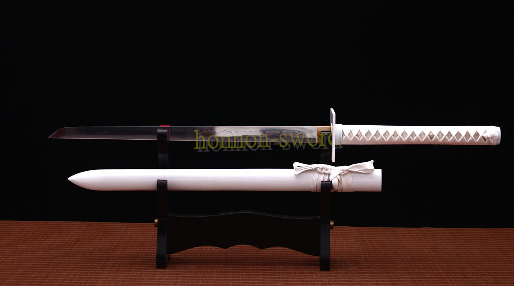 T10 Steel Clay Tempered White Ninjato Japanese Ninja Sword Chokuto Full Tang Battle Ready Real Hamon