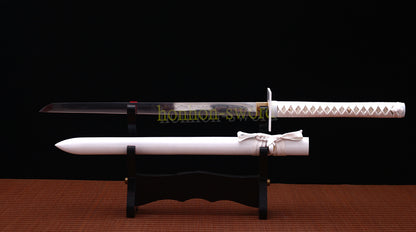 T10 Steel Clay Tempered White Ninjato Japanese Ninja Sword Chokuto Full Tang Battle Ready Real Hamon