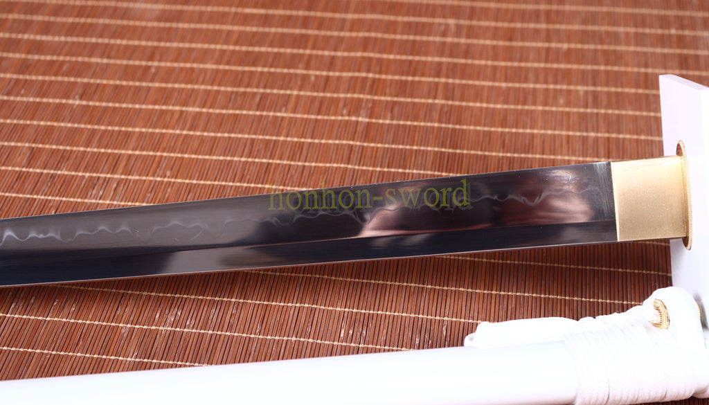 T10 Steel Clay Tempered White Ninjato Japanese Ninja Sword Chokuto Full Tang Battle Ready Real Hamon