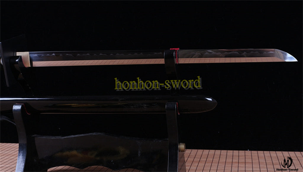 T10 Steel Clay Tempered Ninjato Japanese Ninja Sword Chokuto Full Tang Battle Ready Real Hamon Black