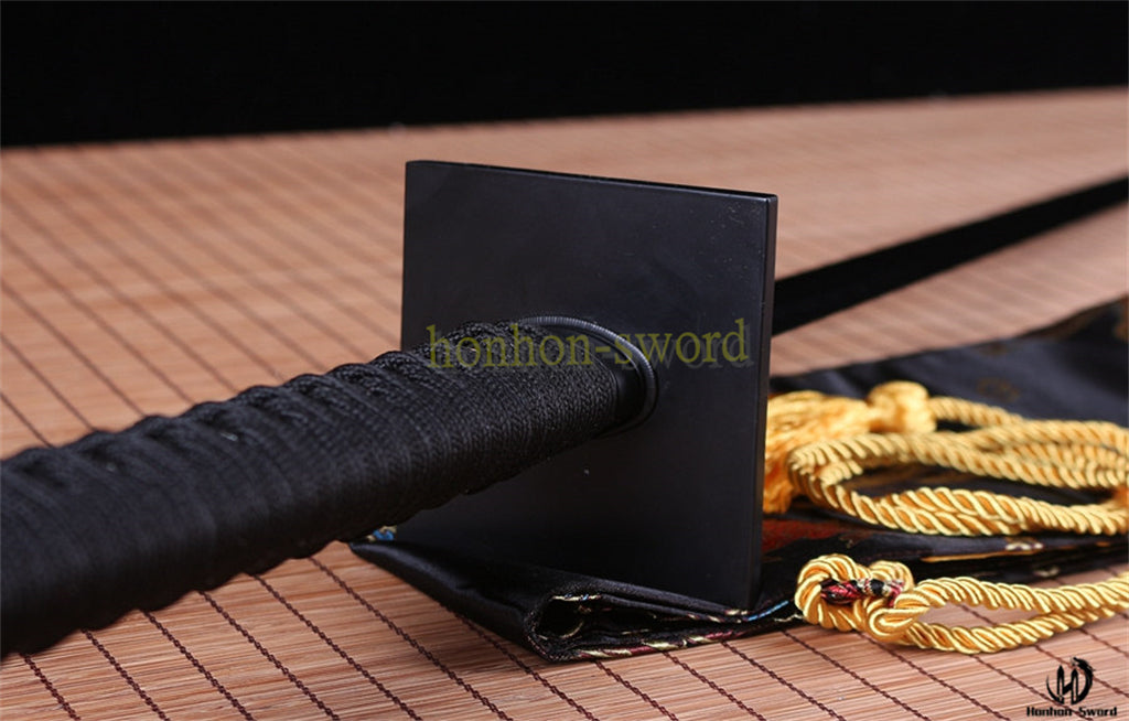 T10 Steel Clay Tempered Ninjato Japanese Ninja Sword Chokuto Full Tang Battle Ready Real Hamon Black