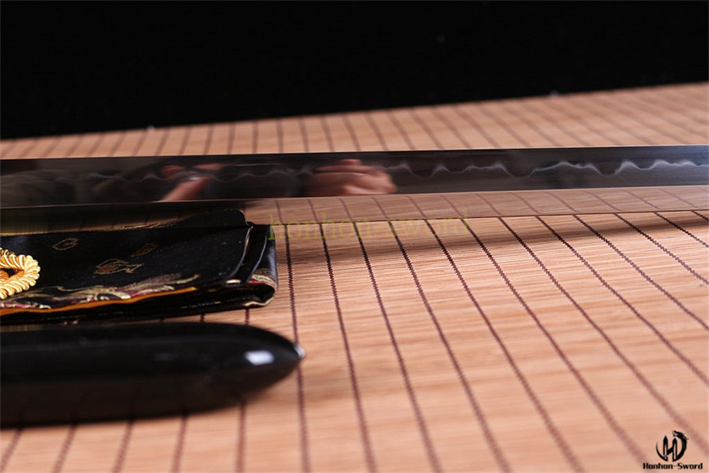 T10 Steel Clay Tempered Ninjato Japanese Ninja Sword Chokuto Full Tang Battle Ready Real Hamon Black