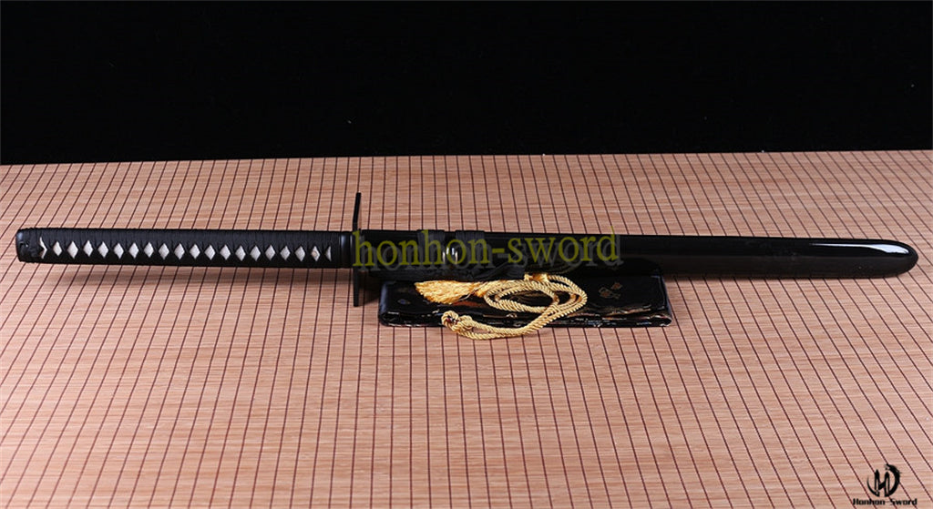 T10 Steel Clay Tempered Ninjato Japanese Ninja Sword Chokuto Full Tang Battle Ready Real Hamon Black