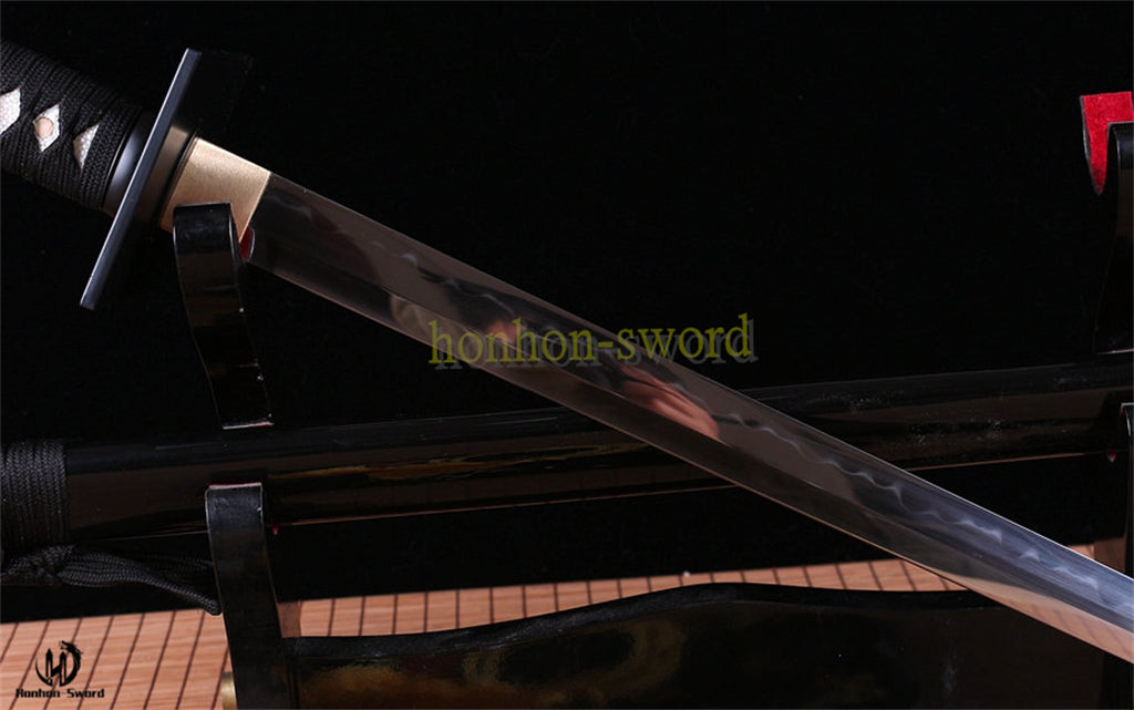 T10 Steel Clay Tempered Ninjato Japanese Ninja Sword Chokuto Full Tang Battle Ready Real Hamon Black