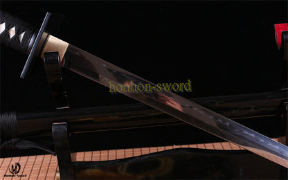 T10 Steel Clay Tempered Ninjato Japanese Ninja Sword Chokuto Full Tang Battle Ready Real Hamon Black
