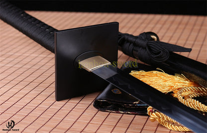 T10 Steel Clay Tempered Ninjato Japanese Ninja Sword Chokuto Full Tang Battle Ready Real Hamon Black