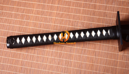 1095 Kohlenstoffstahl Katana Blaue Klinge Japanisches Samurai-Schwert Full Tang Schwarz 