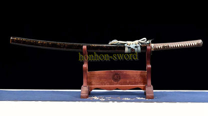 1095 Kohlenstoffstahl Katana Blaue Klinge Japanisches Samurai-Schwert Full Tang Schwarz 