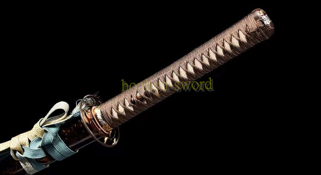 1095 Kohlenstoffstahl Katana Blaue Klinge Japanisches Samurai-Schwert Full Tang Schwarz 
