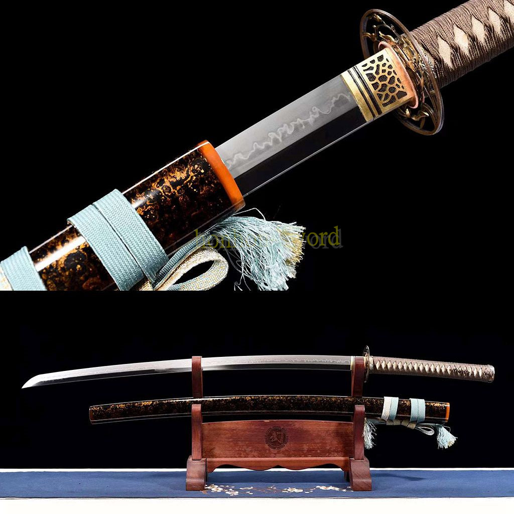 1095 Kohlenstoffstahl Katana Blaue Klinge Japanisches Samurai-Schwert Full Tang Schwarz 