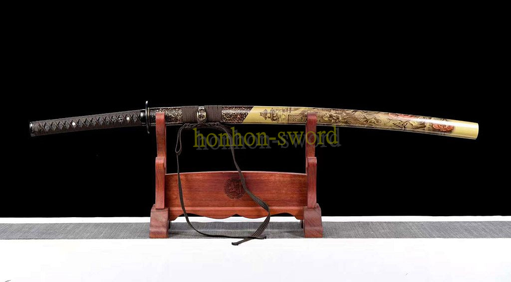 T10 Clay Tempered Katana Real Yokote Japanese Samurai Sword Black