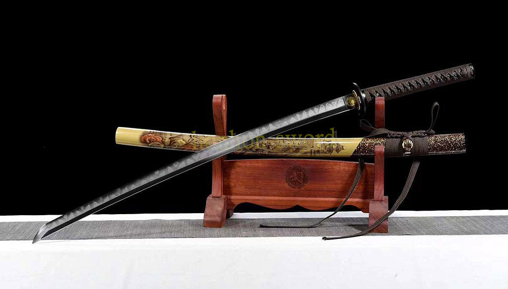 T10 Clay Tempered Katana Real Yokote Japanese Samurai Sword Black