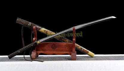 T10 Clay Tempered Katana Real Yokote Japanese Samurai Sword Black