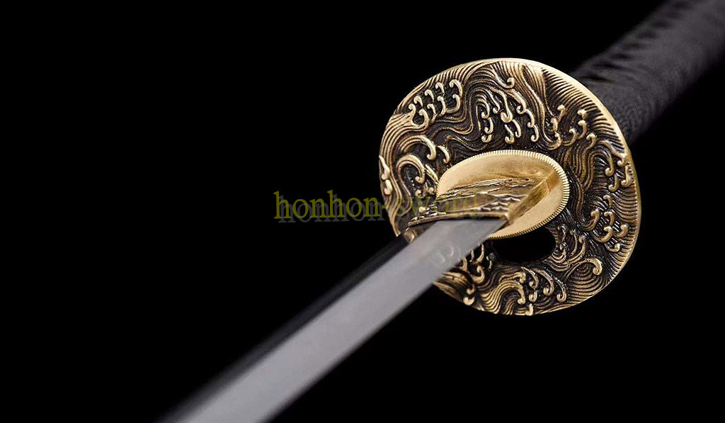 Hadori Polishing T10 Clay Tempered Katana Tyouji Hamon Japanese Samurai Sword Wood