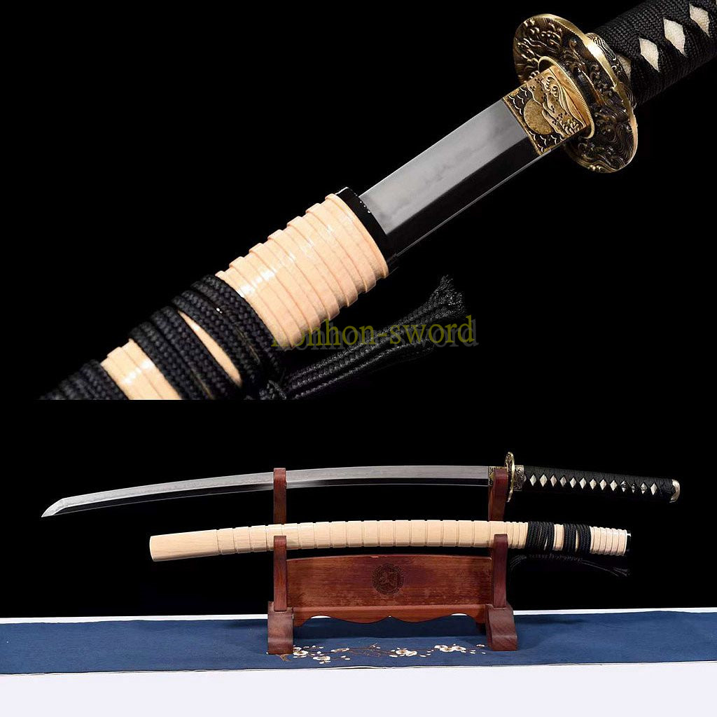 Hadori Polishing T10 Clay Tempered Katana Tyouji Hamon Japanese Samurai Sword Wood