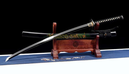T10 Clay Tempered Katana Mirror Polished Japanese Samurai Sword Hand Painting Ox Horn Saya Black