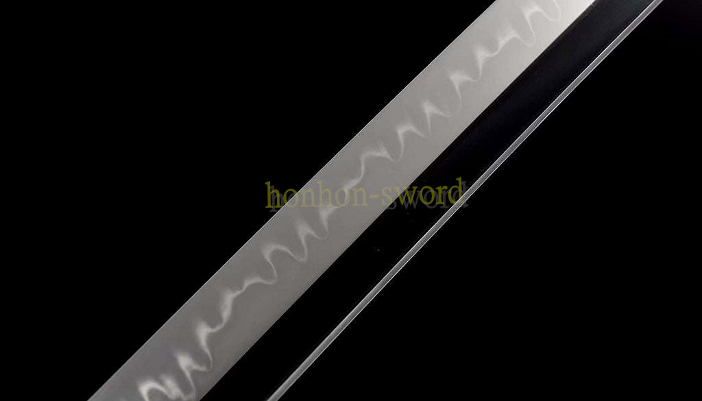 T10 Clay Tempered Katana Mirror Polished Japanese Samurai Sword Hand Painting Ox Horn Saya Black