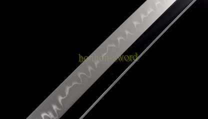 T10 Clay Tempered Katana Mirror Polished Japanese Samurai Sword Hand Painting Ox Horn Saya Black