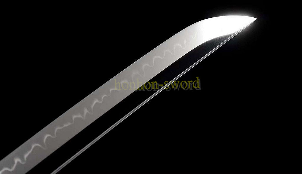 T10 Clay Tempered Katana Mirror Polished Japanese Samurai Sword Hand Painting Ox Horn Saya Black