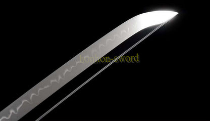 T10 Clay Tempered Katana Mirror Polished Japanese Samurai Sword Hand Painting Ox Horn Saya Black