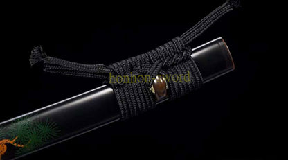 T10 Clay Tempered Katana Mirror Polished Japanese Samurai Sword Hand Painting Ox Horn Saya Black