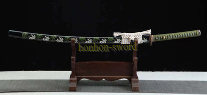 Hand Polishing Tamahagane Clay Tempered Katana Japanese Samurai Sword Double Bo Hi Battle Ready Green