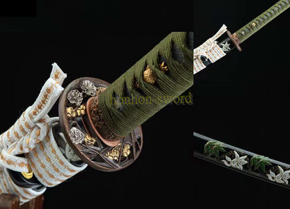 Hand Polishing Tamahagane Clay Tempered Katana Japanese Samurai Sword Double Bo Hi Battle Ready Green