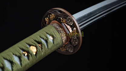 Hand Polishing Tamahagane Clay Tempered Katana Japanese Samurai Sword Double Bo Hi Battle Ready Green