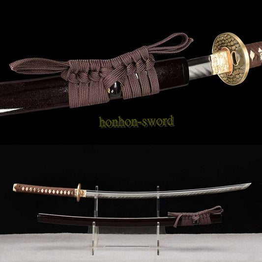 Hand Polishing T10 Steel Clay Tempered Katana Japanese Samurai Sword Battle Ready Black