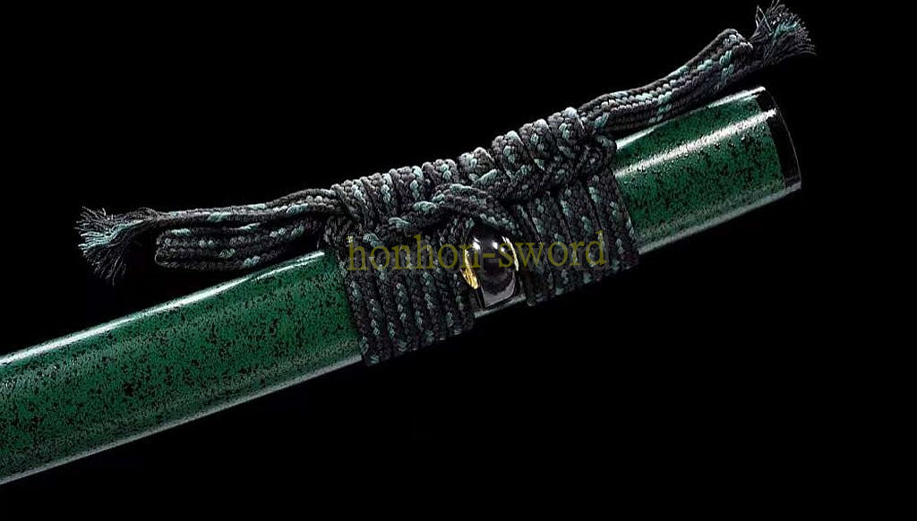 T10 Steel Clay Tempered Katana Real Hamon KAMASU-Kissaki Japanese Samurai Sword Battle Ready Green