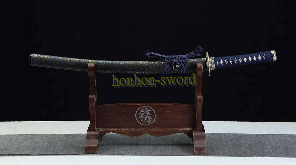 1095 Kohlenstoffstahl Katana Blaue Klinge Japanisches Samurai-Schwert Full Tang Schwarz 