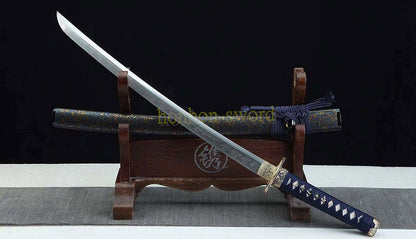 1095 Kohlenstoffstahl Katana Blaue Klinge Japanisches Samurai-Schwert Full Tang Schwarz 