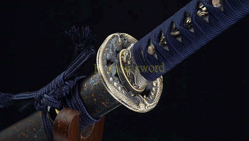 1095 Kohlenstoffstahl Katana Blaue Klinge Japanisches Samurai-Schwert Full Tang Schwarz 