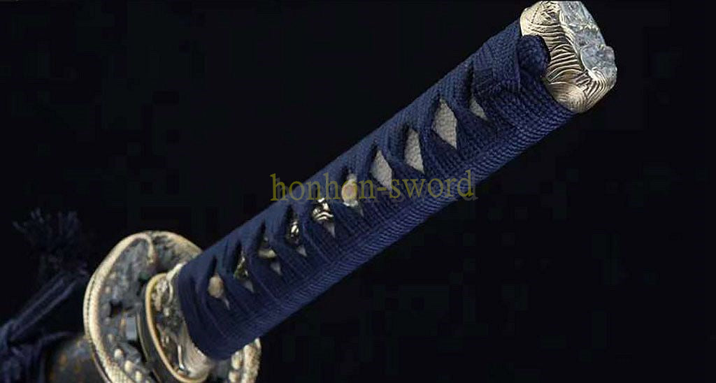 1095 Kohlenstoffstahl Katana Blaue Klinge Japanisches Samurai-Schwert Full Tang Schwarz 